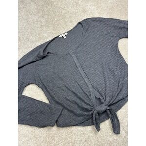 EXPRESS One Eleven Women's Gray L Waffle Knit Tie Front Henley Sweater
